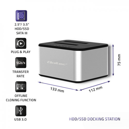 Qoltec Docking station 2 x HDD/SSD USB 3.0