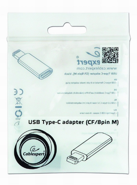 Adaptor Gembird USB-C la Iphone Apple Lighting 8PIN (tata) negru