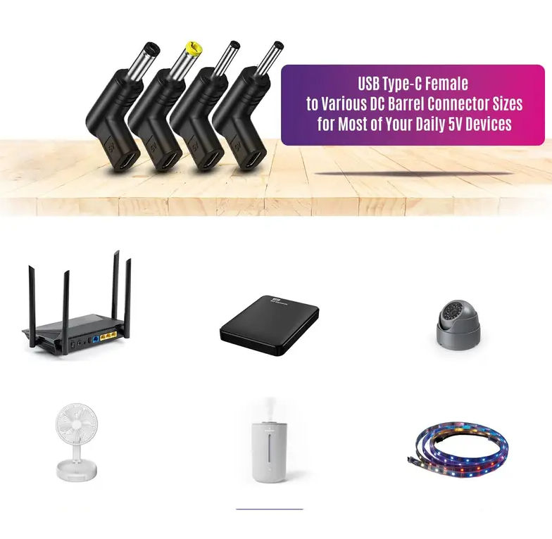 Adaptor USB-C  Set 4 buc la 90 grade Type C mama -conector 5.5x2.1 5.5x2.5 3.5x1.35 3.0x1.1 tata