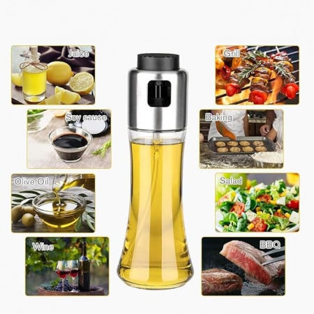 Pulverizatoar de ulei din sticla si otel inoxidabil transparent/argintiu 6.5 cm x 9 cm 180 ml