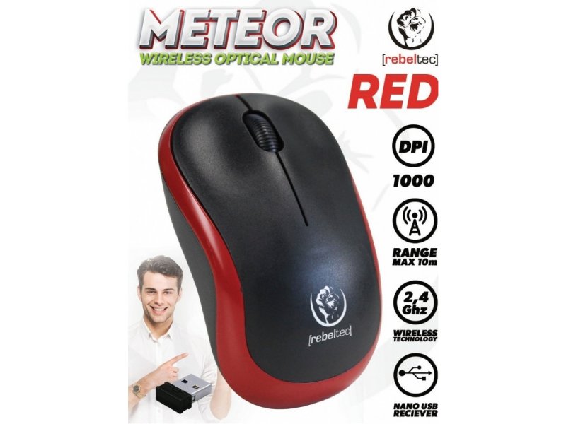 Mouse wireless optic Rebeltec METEOR 1000 dpi red
