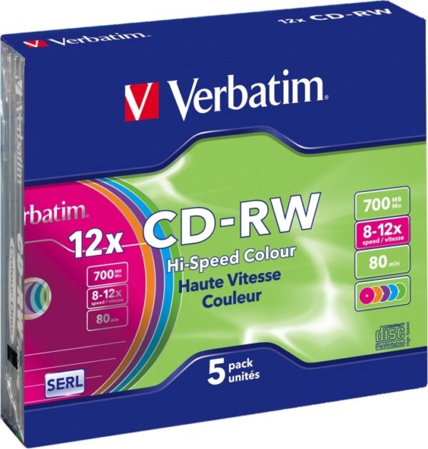 CD-RW VERBATIM  700MB, 80min, viteza 8-12x,   5 buc, carcasa, "Colour 12x" "43167/261910"