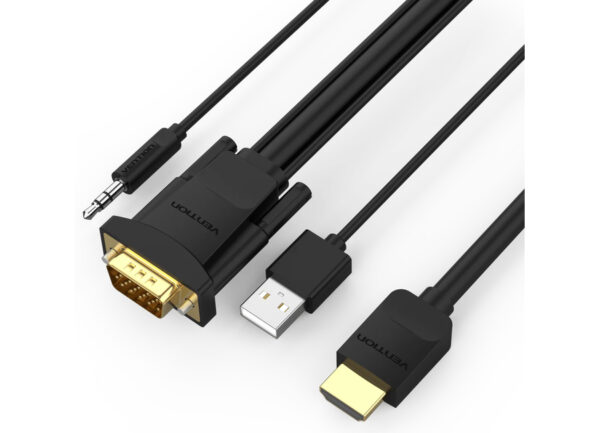 CABLU video Vention, HDMI(T) la VGA (T) + Jack 3.5mm+ USB 2.0, 2m, rezolutie 1080p la 60Hz, PVC, negru, "ABIBH"  - 6922794746091