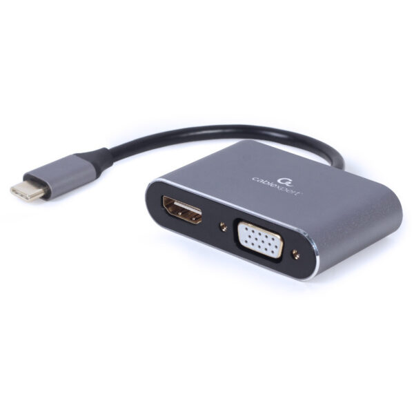 ADAPTOR video GEMBIRD, adaptor USB 3.0 Type-C (T) la HDMI (M) + VGA (M), 15cm, rezolutie maxima 4K UHD (3840 x 2160) la 30Hz, gri, "A-USB3C-HDMIVGA-01"