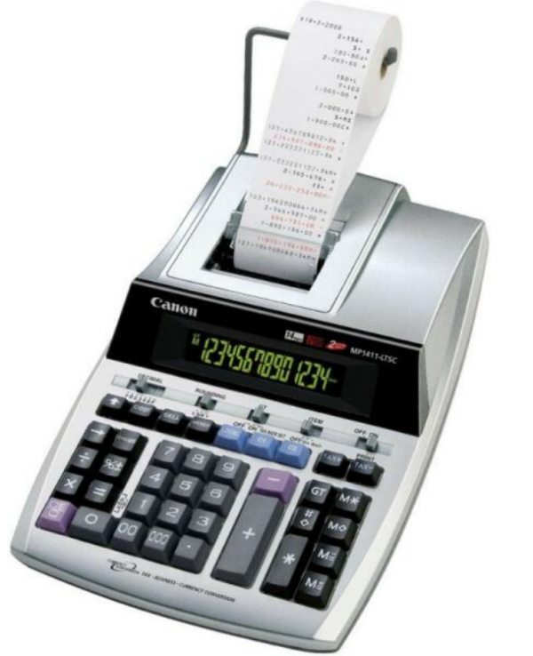 Calculator de birou CANON, MP-1411LTSC, ecran 14 digiti, Ribon, functie business, tax si conversie moneda, gri,  "2497B001AA"