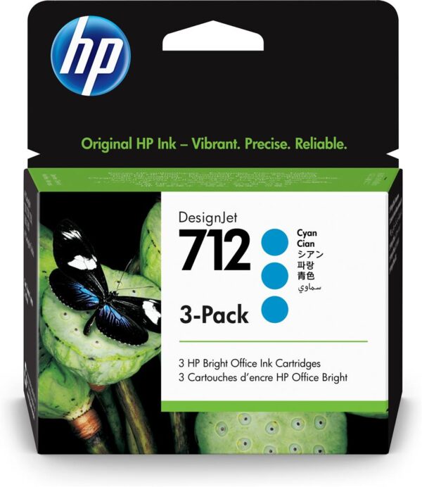 Tri-Pack Original HP Cyan, nr.712, pentru DesignJet Studio 24|Studio 36|T230|T250|T630|T650, 29ml, , "3ED77A"