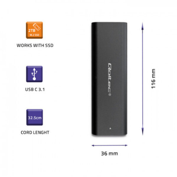 SSD Rack Qoltec M.2 SATA 3.1 USB-C (Type C) negru - imagine 3