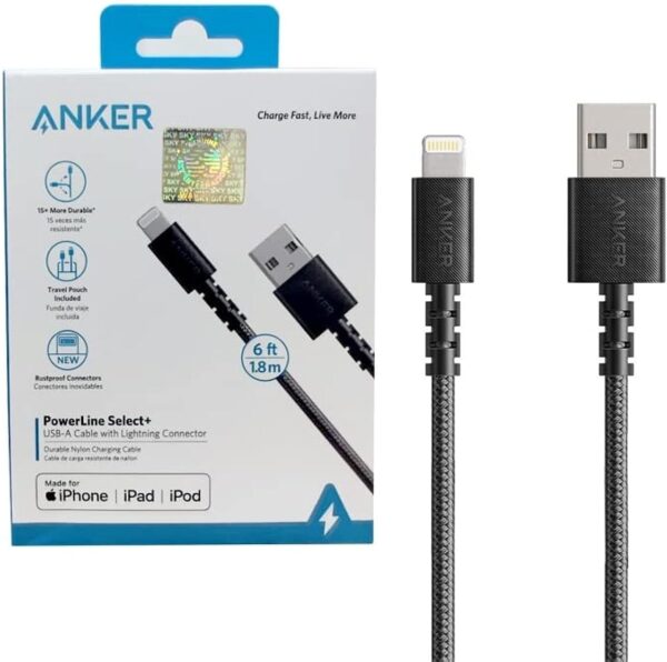 CABLU alimentare Anker, USB (T) la Lightning (T), 1.8m, 5V, 2.4A, braided, negru, "A8013H12"