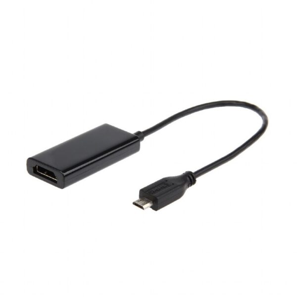 ADAPTOR video GEMBIRD, adaptor Micro-USB (T) la HDMI (M), 16cm, rezolutie maxima Full HD (1920 x 1080) la 60Hz, conecteaza smartphone cu mufa 5-pin MHL la TV, negru, "A-MHL-002"