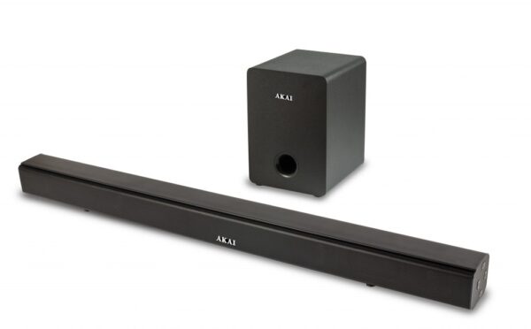 SOUNDBAR AKAI, soundbar 2.1, RMS 70W,  Bluetooth 5.0, cu fir, telecomanda wireless, conector Bluetooth, alimentare 220V, Jack 3.5mm, HDMI, optic, USB, negru, "ASB-6WSW" (timbru verde 2 lei)