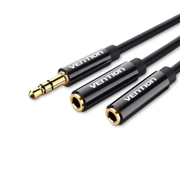 Cablu audio Vention, Jack 3.5mm (T) la 2 x Jack 3.5mm (M), 0.3m, conectori auriti, TPE, negru, "BBSBY"  - 6922794738911