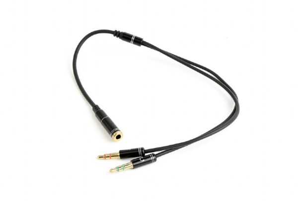 CABLU audio GEMBIRD Splitter stereo (2 x 3.5 mm jack T la 1 x 3.5 mm jack M), 20cm, metal, negru "CCA-418M"