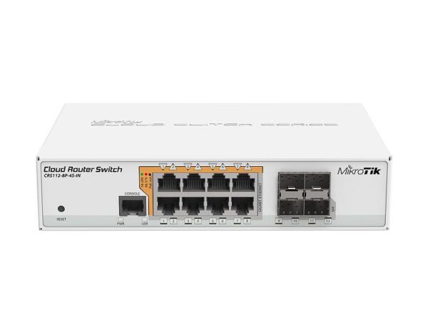 SWITCH MIKROTIK, CRS112-8P-4S-IN, porturi Gigabit x 8, SFP+ x 4, managed, carcasa metalica, "CRS112-8p-4s-in" (timbru verde 2 lei)