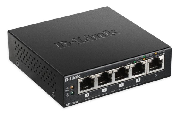 SWITCH D-LINK  5 porturi Gigabit, 4 porturi POE, carcasa metal. "DGS-1005P"(timbru verde 2 lei)