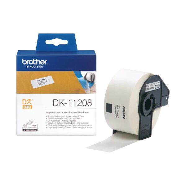 Etichete de hartie Original Brother Black on White, DK11208, pentru P-TOUCH QL-1100|QL-800|QL-810|QL-1050|QL-1060|QL-500|QL-560|QL-570|QL-580|QL-650|QL-700, 38x90mm,400buc, incl.TV 0 RON, "DK11208"