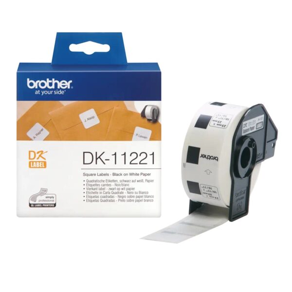 Etichete de hartie Original Brother Black on White, DK11221, pentru P-TOUCH QL-1100|QL-800|QL-810|QL-1050|QL-1060|QL-500|QL-560|QL-570|QL-580|QL-650|QL-700, 23x23mm, 1000buc, incl.TV 0 RON, "DK11221"