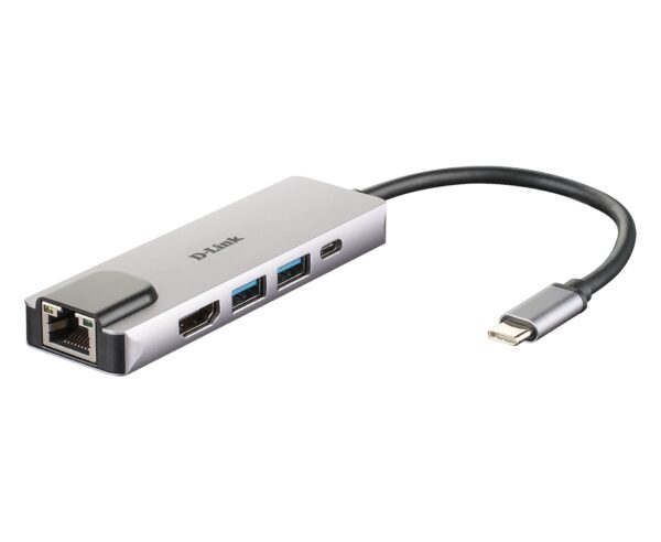 HUB extern D-LINK, porturi Gigabit LAN x 1, USB 3.0 x 2, HDMI x 1,  USB Type C x 1, conectare prin USB Type C, cablu 17 cm, argintiu "DUB-M520"