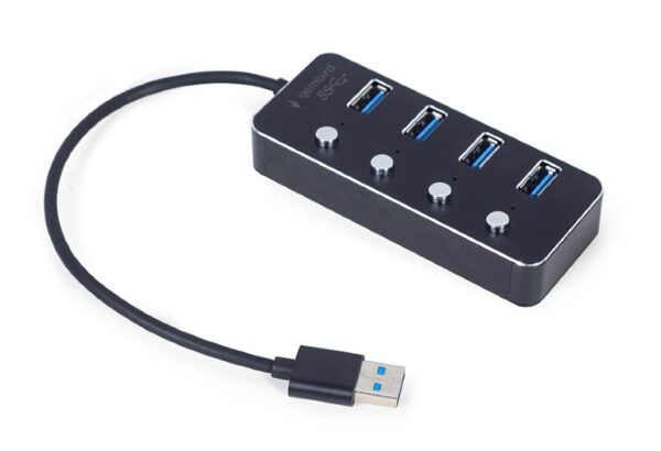 HUB extern GEMBIRD, porturi USB: USB 3.1 x 4, conectare prin USB, cu on/off, cablu 0,24 m, negru, "UHB-U3P4P-01"  - 8716309124591