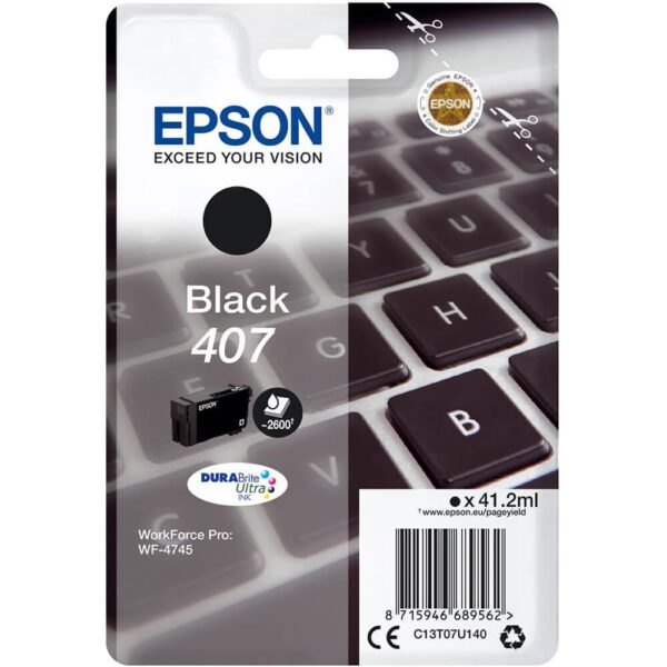 Cartus Cerneala Original Epson Black, nr.407, pentru WF-4745 Series , 41,2ml, , "C13T07U140"