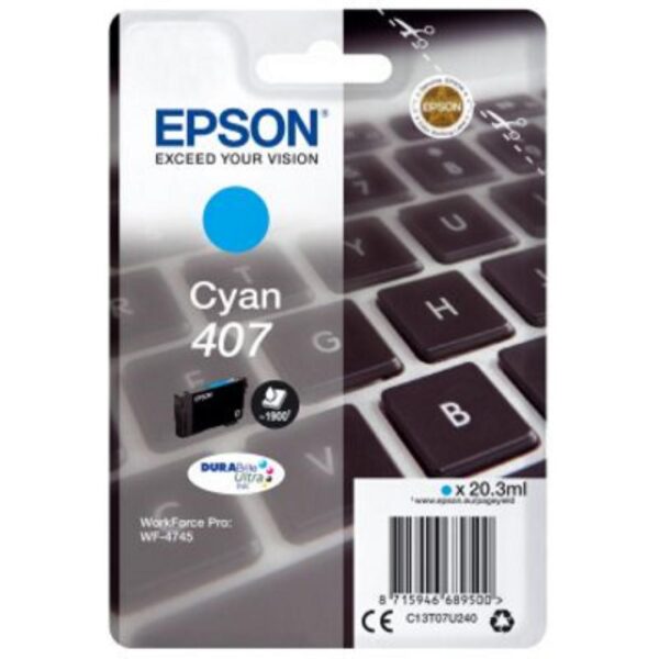 Cartus Cerneala Original Epson Cyan, nr.407, pentru WF-4745 Series , 20,3ml, , "C13T07U240"