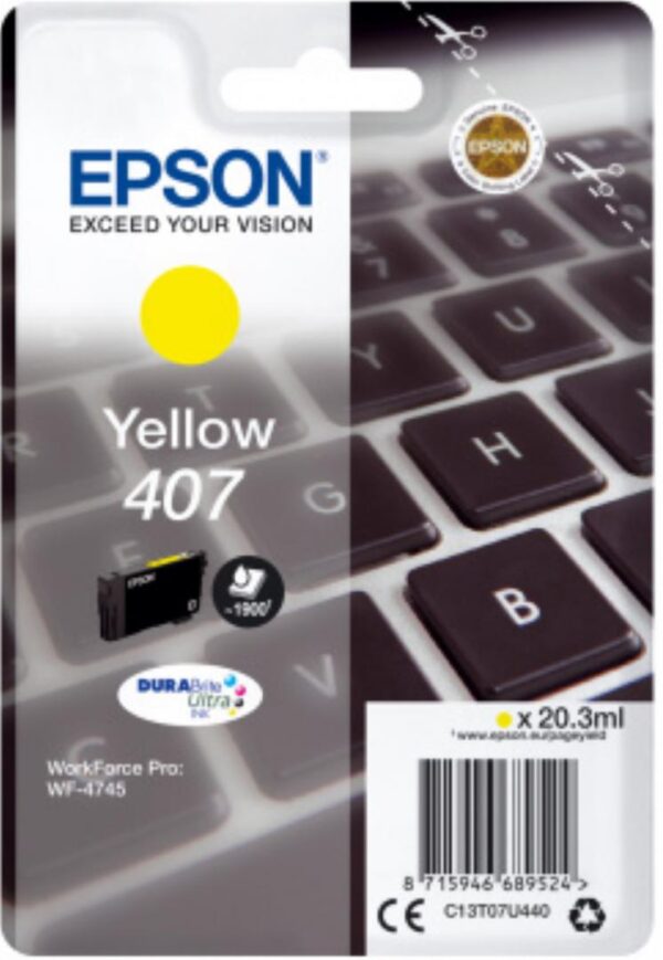 Cartus Cerneala Original Epson Yellow, nr.407, pentru WF-4745 Series , 20,3ml, , "C13T07U440"