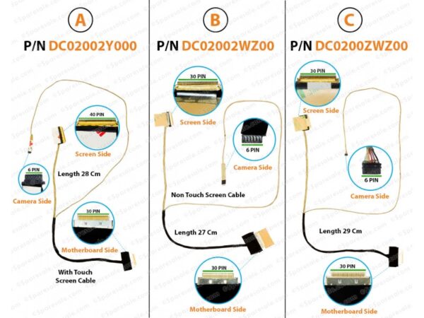 Cablu display LVDS HP 15-BS 15T-BR 15Z-BW 15-BW 250 255 G6 CBL50 DC02002WZ00 DC0200ZWZ00 30 Pin no Touch model B - imagine 3