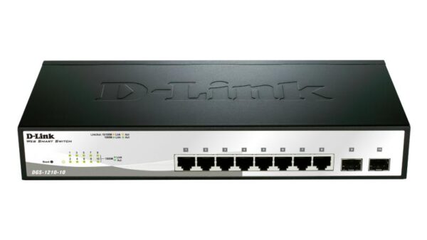 SWITCH D-LINK SMART  8 porturi Gigabit + 2 sloturi SFP, carcasa metalica, rackabil, "DGS-1210-10" (timbru verde 2 lei)