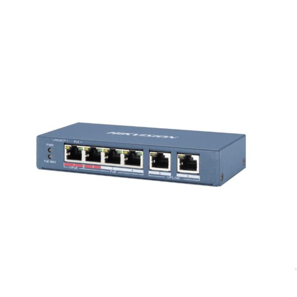 SWITCH PoE HIKVISION,  port 10/100 x 4, unmanaged, nerackabil, carcasa metalica, "DS-3E0106HP-E" (timbru verde 2 lei)