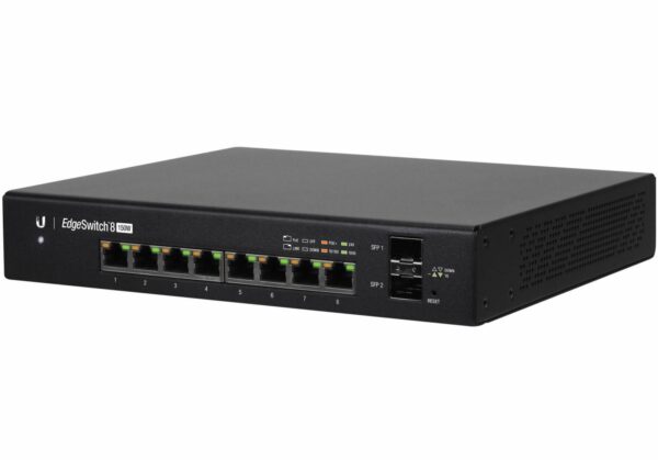 SWITCH PoE UBIQUITI, "EdgeSwitch 8"port Gigabit x 8, SFP SFP x 2, managed, nerackabil, carcasa metalica, "ES-8-150W" (timbru verde 2 lei)