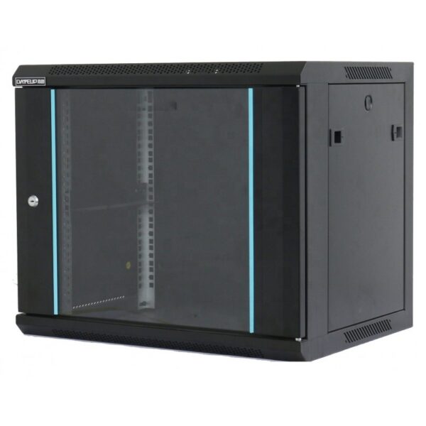 Rack 19 15U 600x450, de perete, usa din sticla, panouri detasabile si securizate, dezasamblat, capacitate 70kg, negru RAL9004, DATEUP "MP.6415.9001"