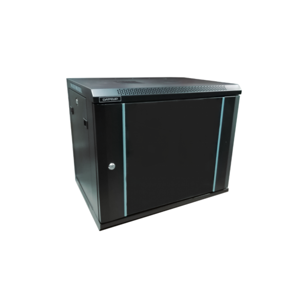 Rack DATEUP 19'' 9U 600x600, de perete, usa din sticla, panouri detasabile si securizate, dezasamblat capacitate 70kg, negru RAL9004, "MP.6609.9001"