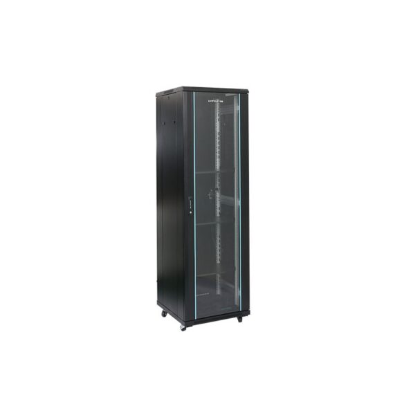 Rack 18U 600x1000, montare pe podea, usa din sticla, panouri laterale detasabile si securizate, dezasamblat, culoare negru RAL 9004, DATEUP "MS2.6018.9001"