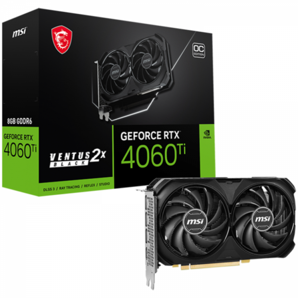 Placă Video MSI GeForce RTX 4060 Ti VENTUS 2X BLACK 8GB GDDR6 - Gaming Performance | Răcire Duală