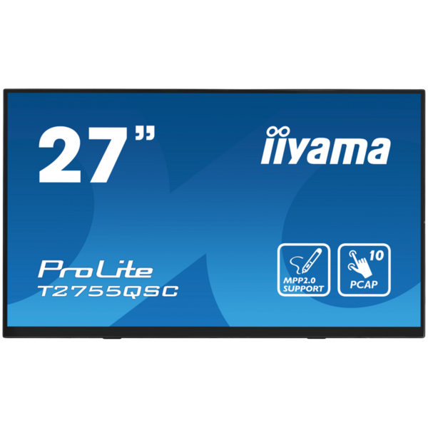 IIYAMA Monitor LED T2755QSC-B1  27" Optical Bonded PCAP 10pt IPS Edge to edge glass 2560 x 1440 @75Hz 400 cd/m2 HDMI DP USB Hub Tilt angle15° up; 70° down "T2755QSC-B1" (timbru verde 7 lei)