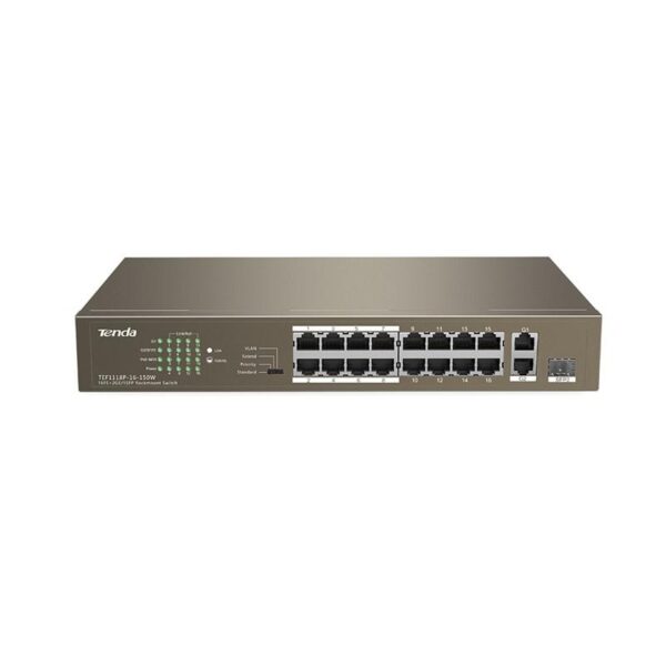 SWITCH PoE Tenda fara management 18 porturi (16 x FE PoE, 2 x SFP) IEEE 802.3at/af, carcasa metalica, rackabil "TEF1118P-16-150W" (timbru verde 2 lei)