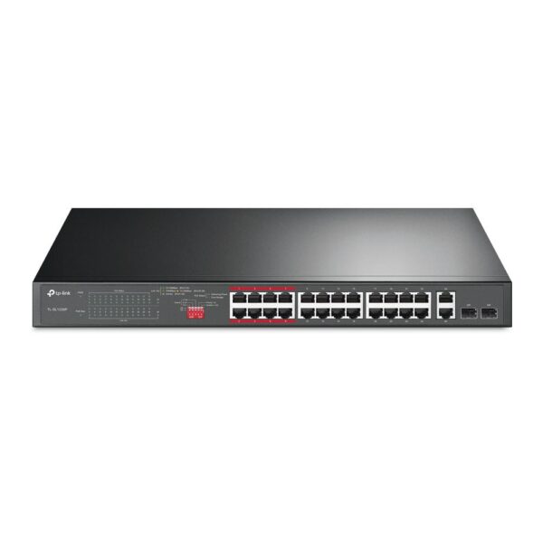 Switch TP-Link, 24-Port 10/100Mbps + 2-Port Gigabit Unmanaged PoE+, 2× combo Gigabit SFP "TL-SL1226P" (timbru verde 2 lei)